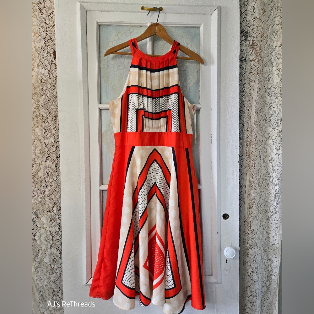 Stylish Red and White Geometric Dress